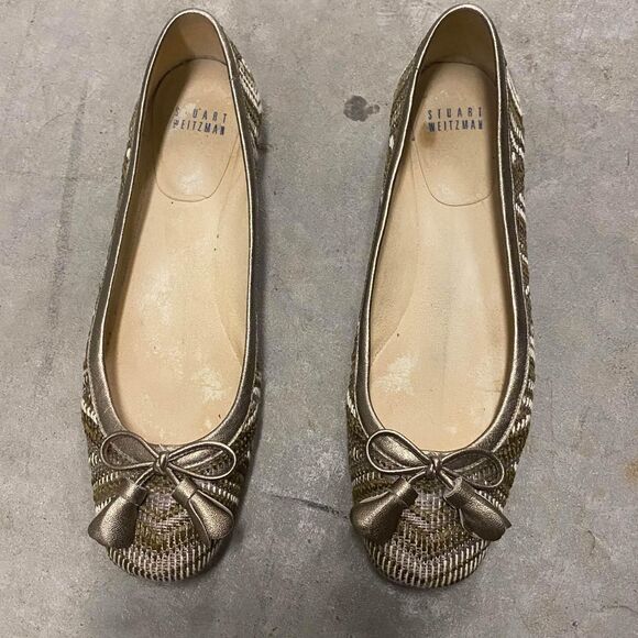 Stuart Weitzman Shoes - Stuart Weitzman Gold Patterned Ballet Flats Women's Sz 7.5N